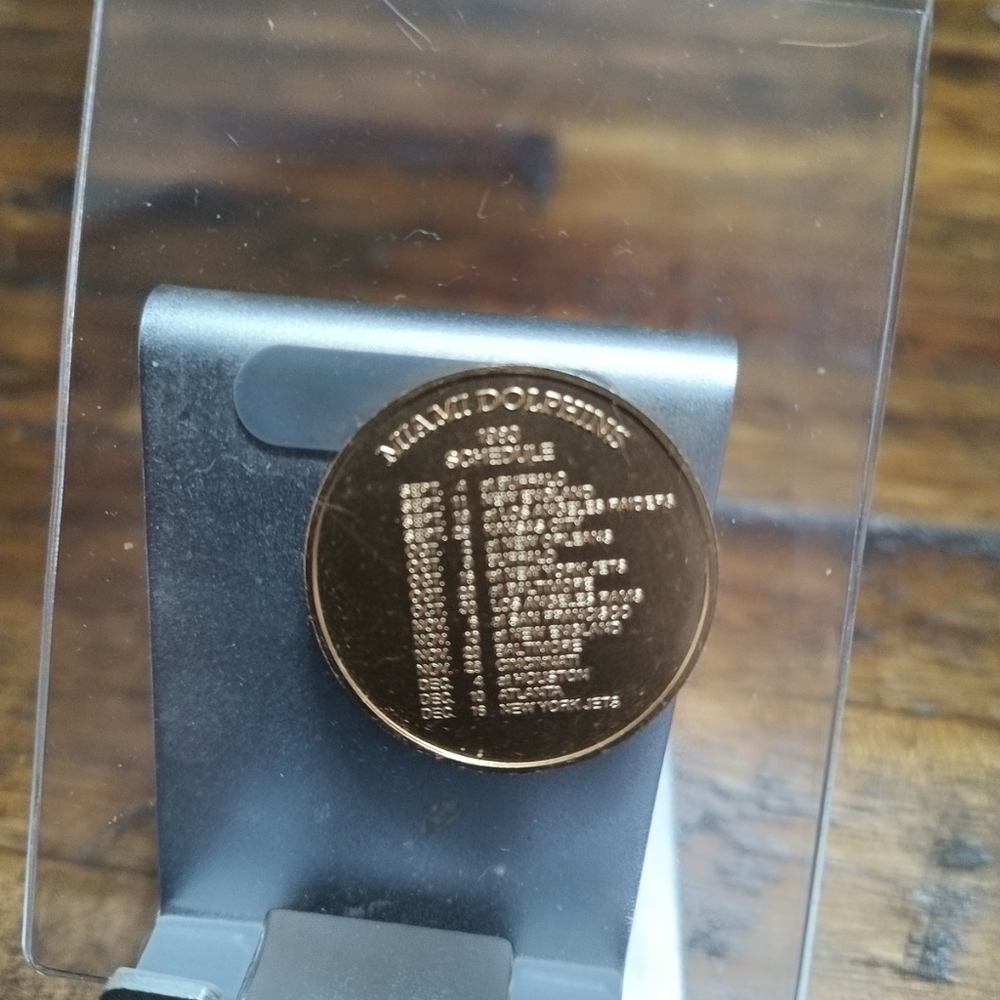 1983 Johnny Walker Red Miami Dolphins football schedule coin